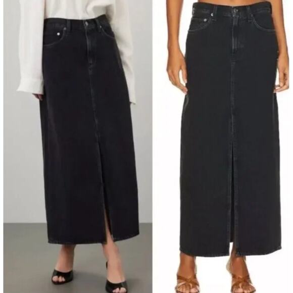 Agolde Leif Denim High Slit Skirt Black Size 28 - Picture 1 of 12